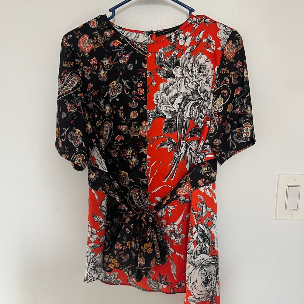 SOLD Zara Red and Black Floral Blouse
